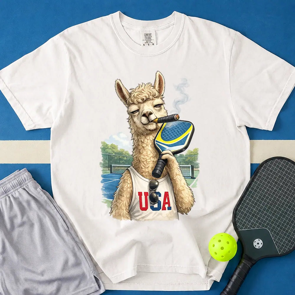 May include Smoking Llama T-Shirt in white t-shirt with Smoking Llama design