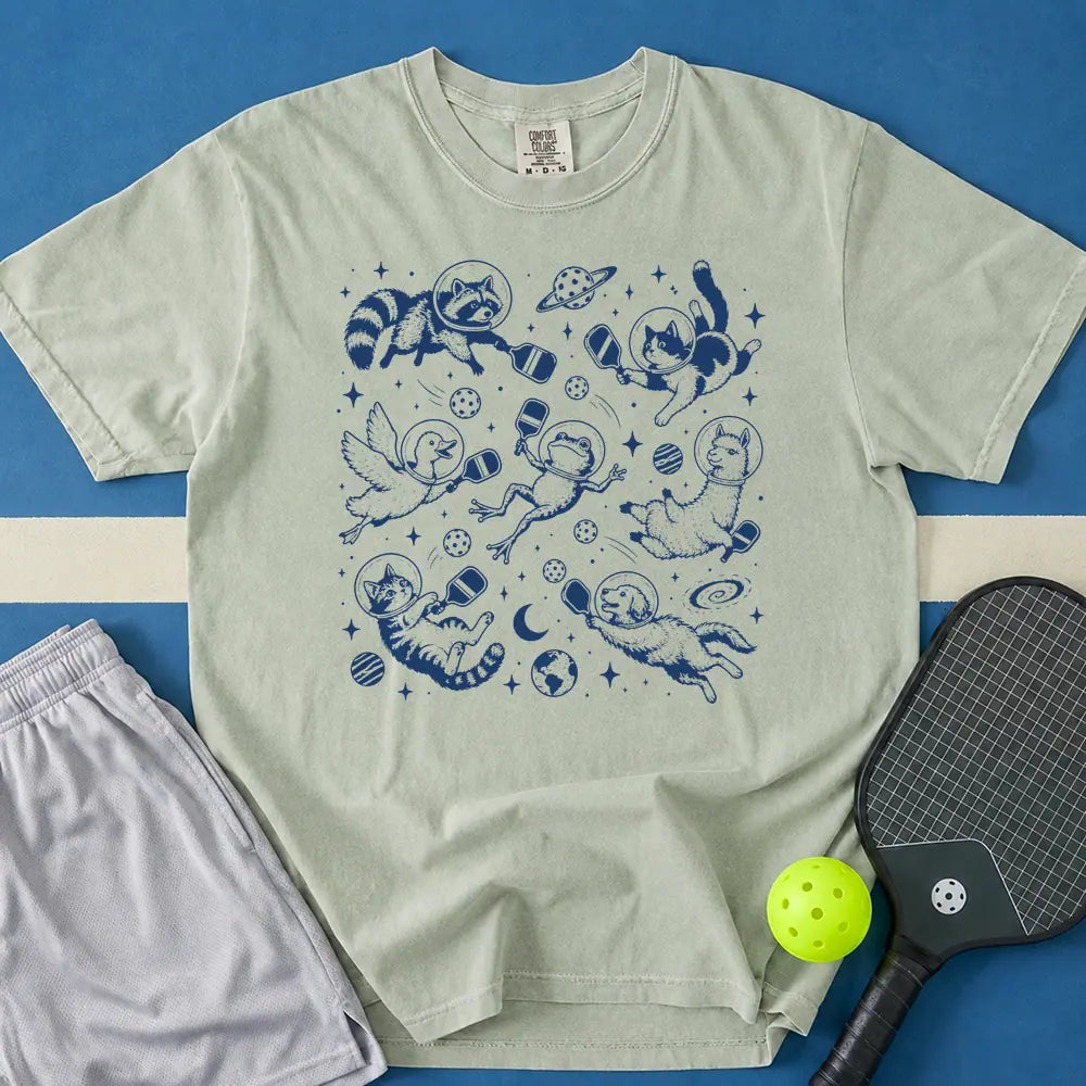 May include Space Pickleball T-Shirt in bay t-shirt with Space Pickleball design