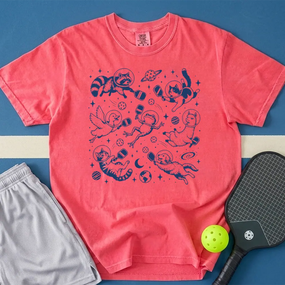 May include Space Pickleball T-Shirt in watermelon t-shirt with Space Pickleball design