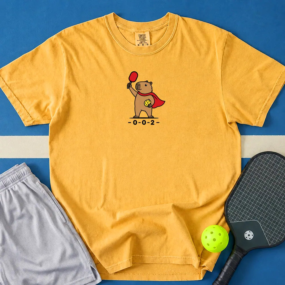May include Super Capybara T-Shirt in mustard t-shirt with Super Capybara design
