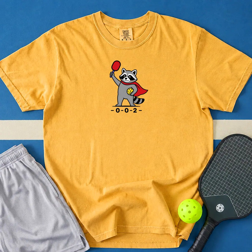 May include Super Raccoon T-Shirt in mustard t-shirt with Super Raccoon design