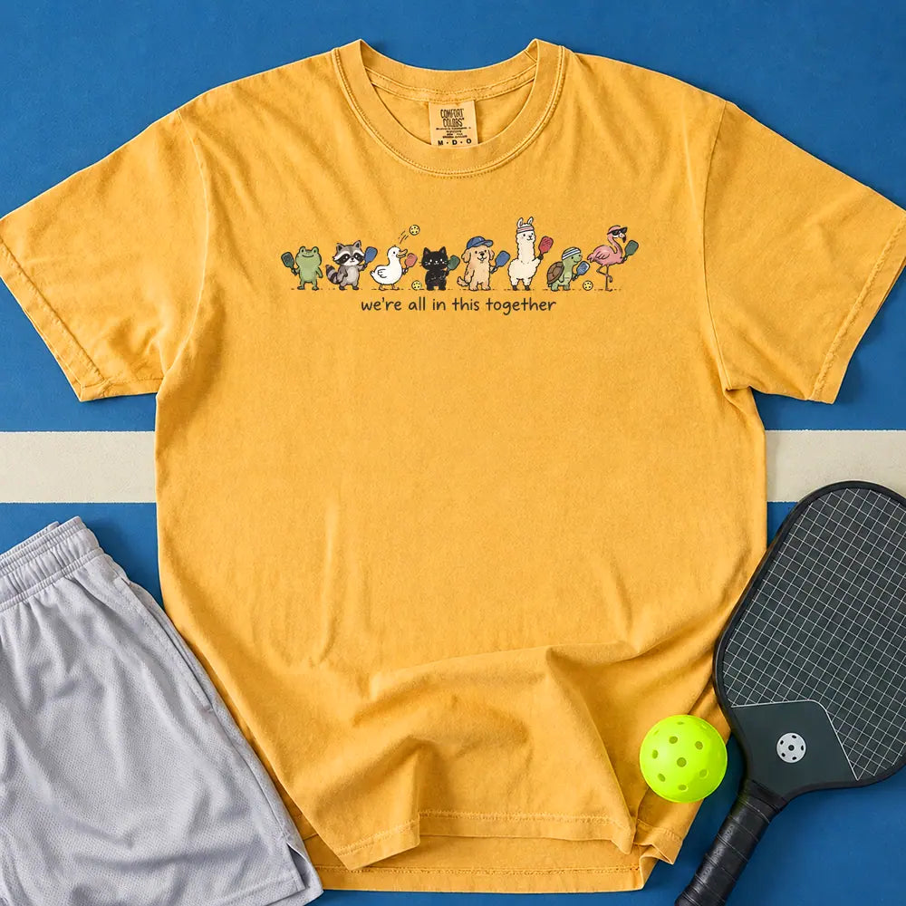 May include We're All In This Together T-Shirt in mustard t-shirt with We're All In This Together design
