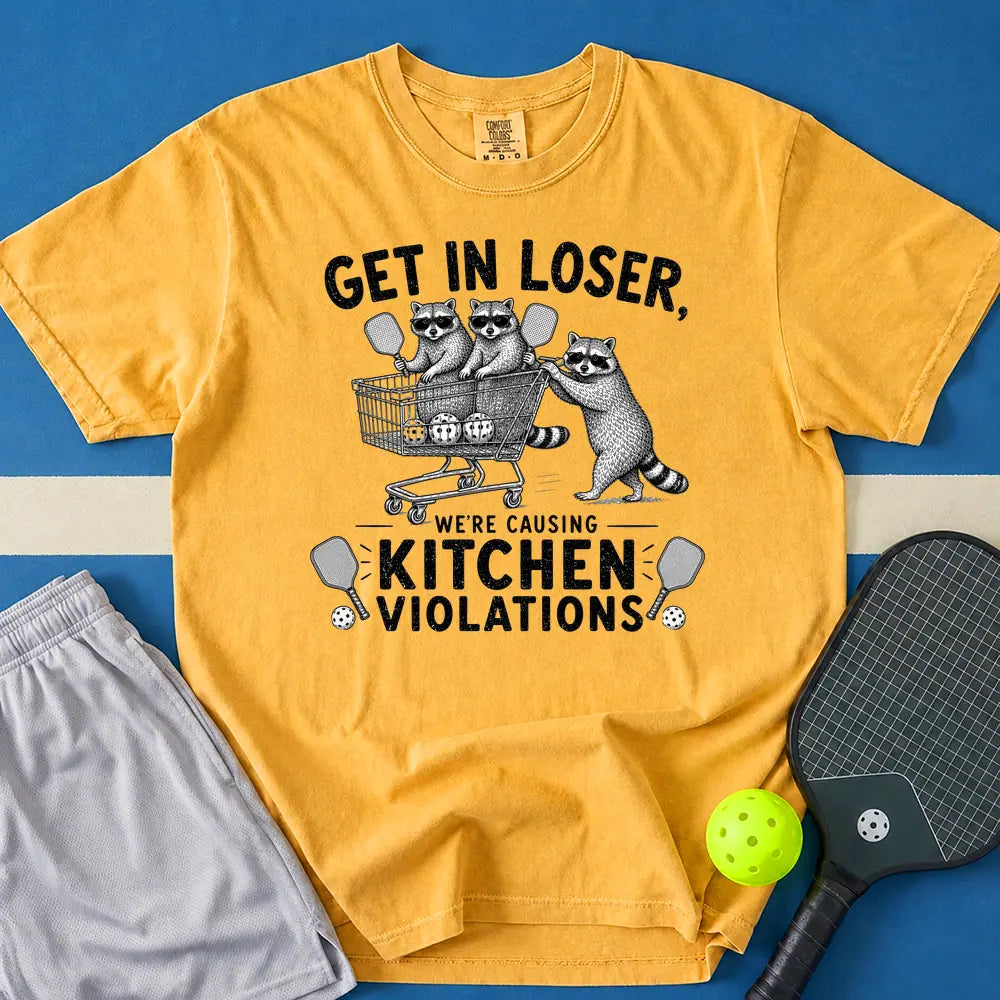 May include We're Causing Kitchen Violations T-Shirt in mustard t-shirt with We're Causing Kitchen Violations design