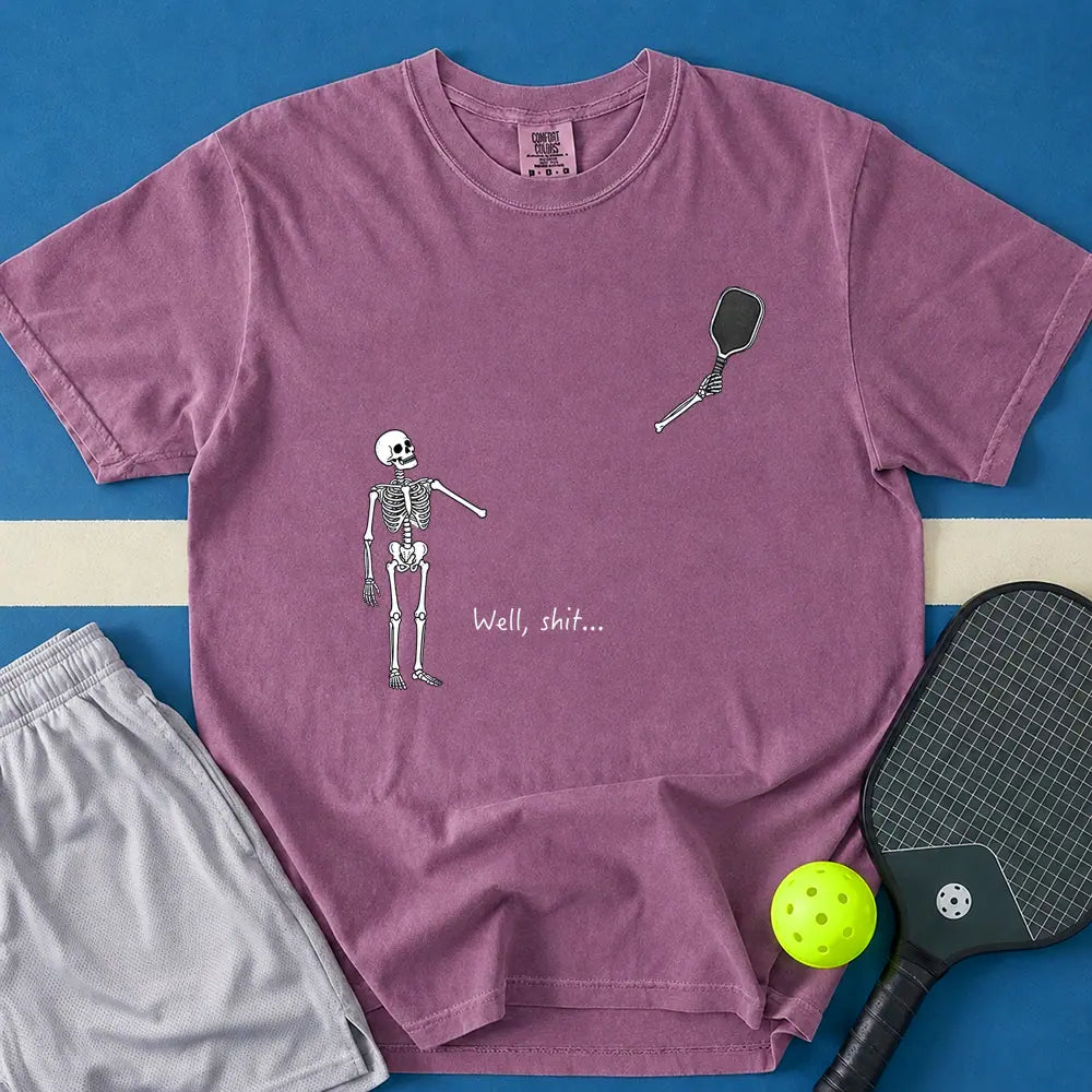 May include Well Shit Paddle Skeleton T-Shirt in berry t-shirt with Well Shit Paddle Skeleton design