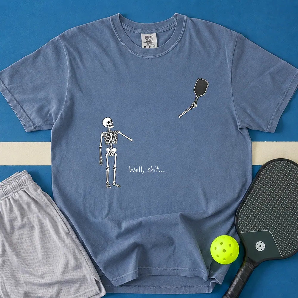 May include Well Shit Paddle Skeleton T-Shirt in blue jean t-shirt with Well Shit Paddle Skeleton design
