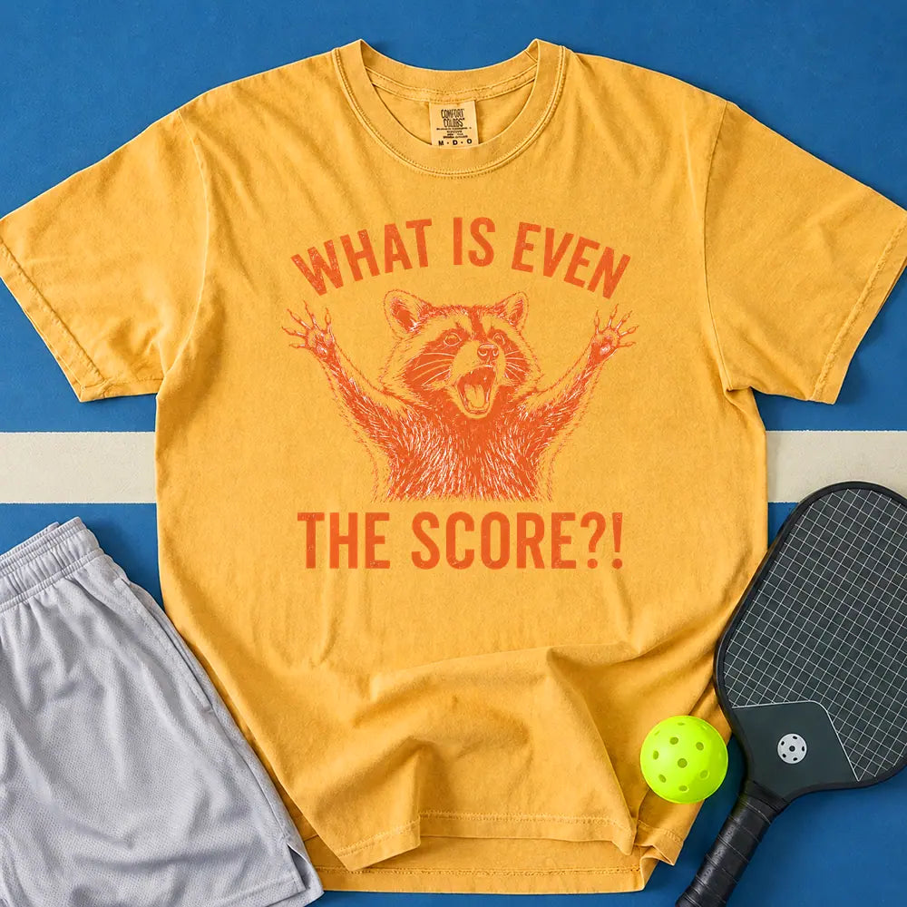 May include What Is Even The Score T-Shirt in mustard t-shirt with What Is Even The Score design
