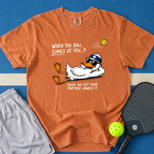 May include When The Ball Comes At You Duck T-Shirt in yam t-shirt with When The Ball Comes At You Duck design
